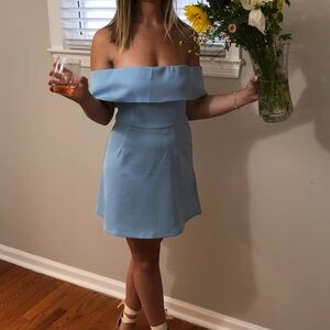 Superdown light blue off shoulder mini dress